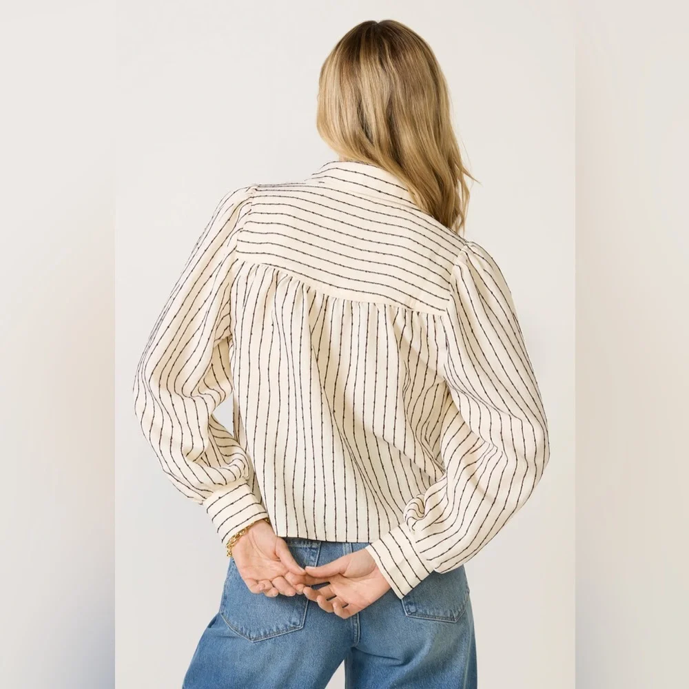 Evereve Sadie Slub Stripe Shirt Small - Picture 2 of 8